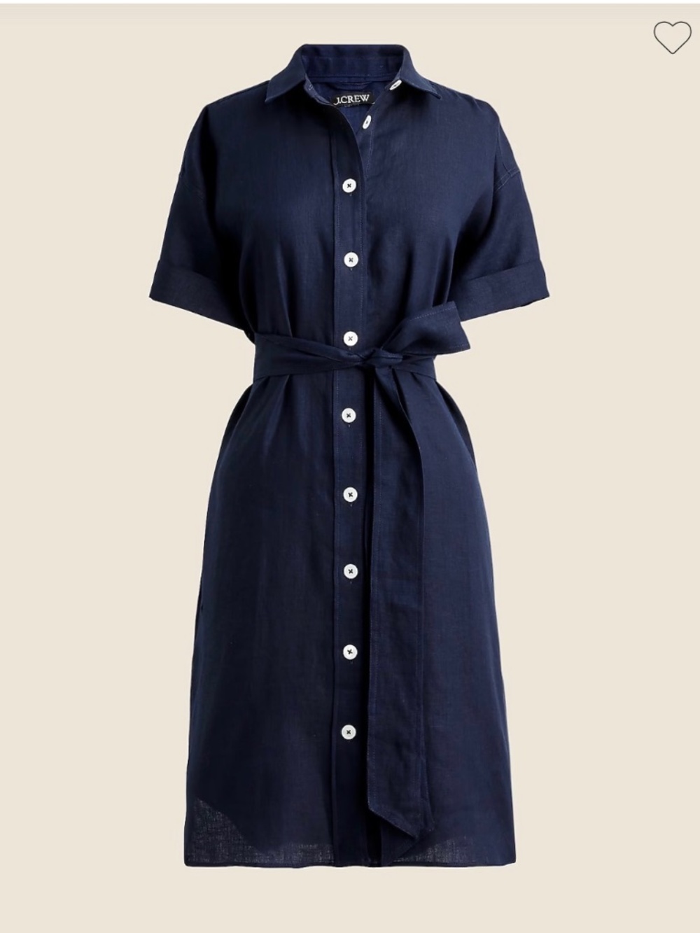 NWT J. Crew Shirt Dress in Linen with Tie Belt, Navy, size XXS.